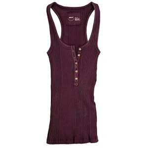 Aerie No BS Henley Tank XXS Women's in Burgundy with Ivory-colored Buttons